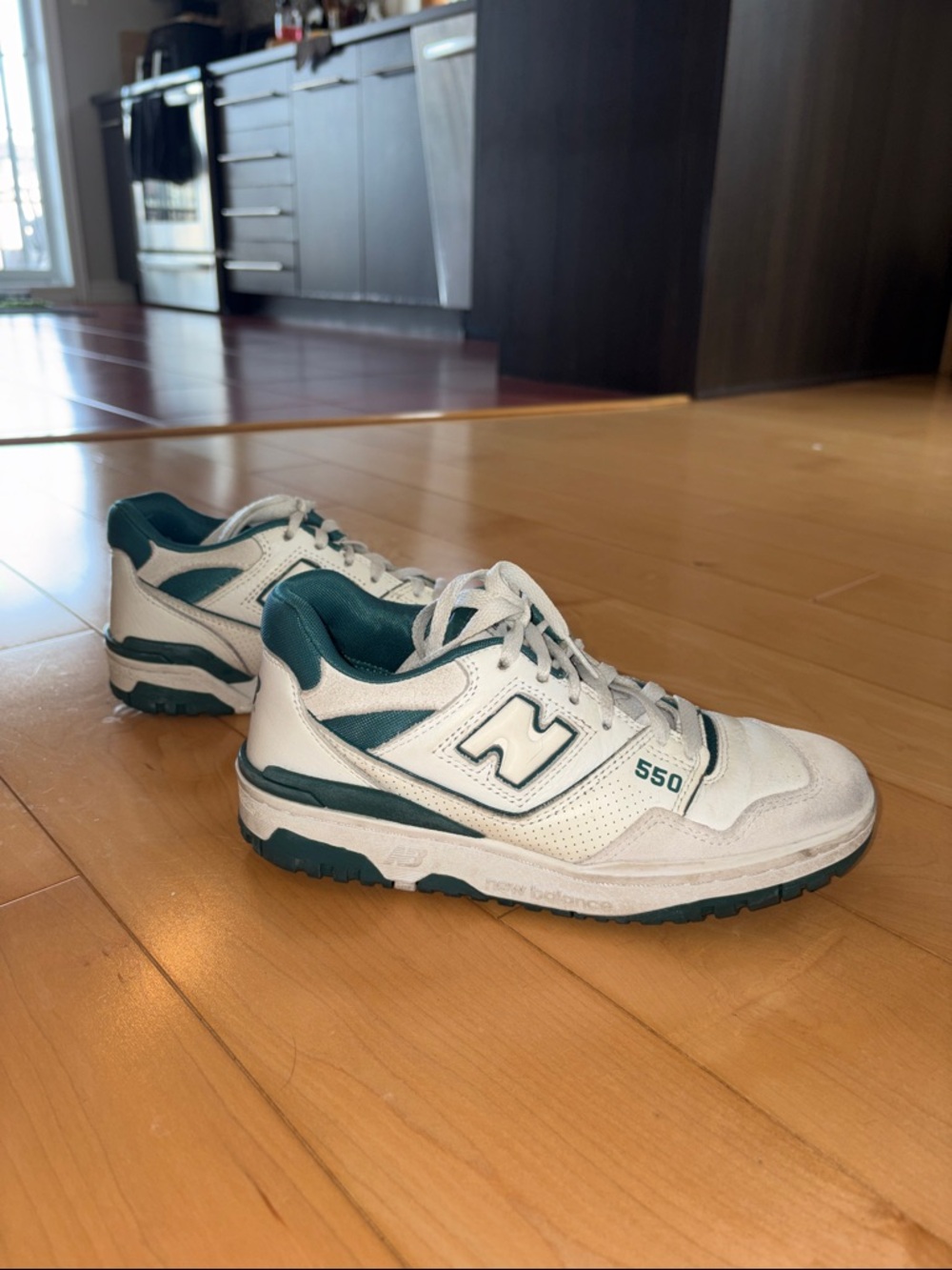 New Balance Women’s White and Green 550 Low-Top Sneakers